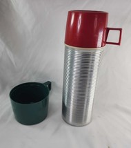 Vintage Thermos Ribbed Aluminum Pint Vacuum Bottle #2284 w/ Cup Lid &amp; La... - $18.66