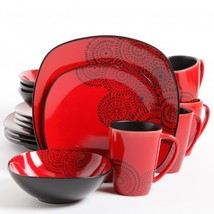 Red and Black Kasbar Blossom 16 Piece Dinnerware Set Service For 4 - $275.00