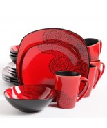 Red and Black Kasbar Blossom 16 Piece Dinnerware Set Service For 4 - £219.31 GBP