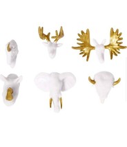 Animal Push (6) Pins by U Brands White Gold Elephant Buck Moose Rhino Unicorn - £11.31 GBP