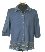 Allison Daley Blouse Women&#39;s size 14 Blue Casual Denim with Fringe Embro... - £9.46 GBP