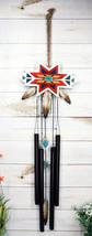 Rustic Southwest Boho Chic 3 Feathers Colorful Vectors Star Symbol Wind Chime - £32.94 GBP