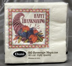 Vintage 1990 Happy Thanksgiving Beverage 3 Ply Napkins 10” X 10” 20 ct - $2.49