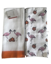 Envogue Flamingo Pumpkins Dish Towels Set of 2 Tropical Fall Thanksgivin... - $28.30