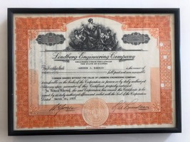 Framed Lindberg Engineering Company Stock Certificate - £31.38 GBP
