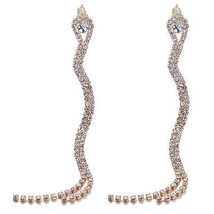 Long Tassel Women Fashion  Earrings Full Rhinestone Serpiform Elegant Be... - $375.34 MXN
