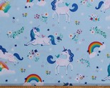 Cotton Happy Little Unicorns Fairytale Rainbows Fabric Print by the Yard... - $11.95