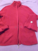 Jones New York Sport Large Pink Cardigan Sweater Jacket Full Zip Gold Accents - £13.43 GBP