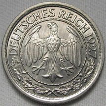 1927-E Germany 50 Reichspfennig VCH+ UNC Coin AE56 - £75.01 GBP