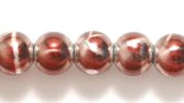 6mm Round Druk Glass Beads, Op Dk Red w Metallic Silver Drizzle, 70, burgundy - £1.59 GBP