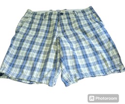 Gap Rugged Short Flat Front Men Shorts Size 34 Blue Plaid Slash Pockets - £11.89 GBP