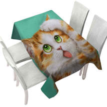 Funny Cat Prints Goofy Face Cute Ginger Kitten Tablecloth - $52.25 CAD+