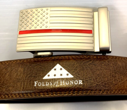 Folds Of Honor Belt w/ American Flag Buckle Fire Fighter EMS Red Line Ra... - £26.37 GBP