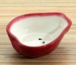 Ceramic Red Anjou Pear Halves Small 4oz Dipping Saucer Condiment Bowl Set Of 2 - $19.99