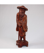 Vintage Chinese Or Japanese Boxwood Carved Statue Figure Of Man With Hat... - $13.54