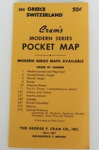 Vintage 1950&#39;s Cram&#39;s Modern Series Pocket Map Greece &amp; Switzerland 355 - £9.58 GBP