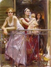 PINO Hand Signed /# Canvas &quot;Waiting on the Balcony &quot;48x36 women children pcoa - £474.81 GBP