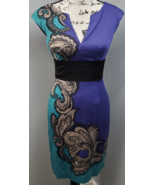 Trina Turk Sheath Dress Womens 0 Multi Turquoise Color-Block Paisley Bac... - $545.97 MXN