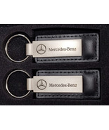 Two Black Leather And Alloy Mercedes Benz Keychains With Gift Box - $36.47