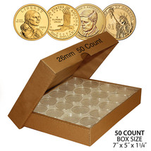 50 Sacagawea Dollar Direct-Fit Airtight 26mm Coin Capsule Holder Qty: 50 w/ B... - £14.90 GBP