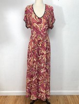 Vintage Zoe Womans Maxi Dress Large  Rayon Crepe Pink Paisley Boho Peasa... - £27.96 GBP