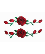 2 RED ROSE FLOWER EMBROIDERY APPLIQUE PATCH FOR SHOES IRON ON STICK - $14.99