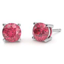 Pink Tourmaline 5mm Round Stud Earrings in 10k White Gold - £215.69 GBP