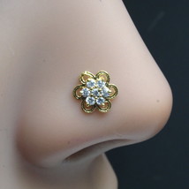 Daisy gold Plated Indian nose Studs CZ Twisted piercing nose ring - £10.37 GBP