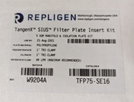 REPLIGEN TANGEX SIUS FILTER PLATE INSERT KIT TFP75-SE16 - $249.50
