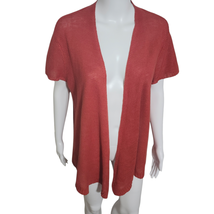 EILEEN FISHER Red Shade 100% Linen Open Front Cardigan Sweater Large Ope... - £28.74 GBP