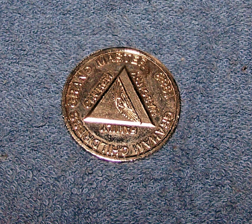 1988 Grand Master Coin-Graham Childress-Family, Church, Masonry-Silvertone - $25.00