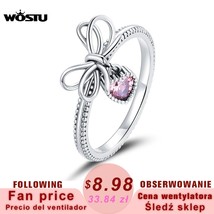 WOSTU Bowknot Ring 100% Original 925 Sterling Silver Pink Heart Bow Rings Finger - $22.92