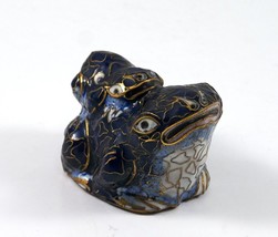 Ceramic Frog Figurine Blue, Gold Trim Piggy-back Frog Special Vintage Rare - $23.99