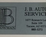 JB Auto Service Vintage Business Card Tucson Arizona bc2 - $3.95