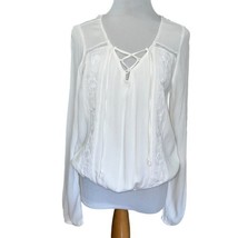 Hollister White Lace Up Embroidered Boho Blouse Small Peasant Preppy Women New - $18.00