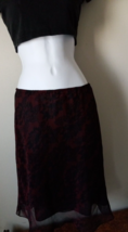 New York &amp; Company Size Small Flowy Skirt Black Burgundy Floral Sheer - £9.24 GBP