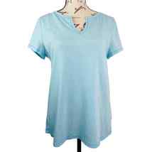 T by Talbots Split Neck Short Sleeve Top Blue Stretch Soft Casual Women Size M - £17.93 GBP