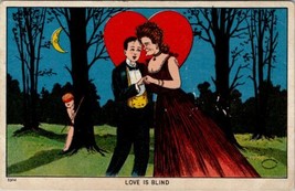 Valentine Night Scene Love is Blind Ugly Woman Blindfolded Cherub Postcard V3 - £15.94 GBP