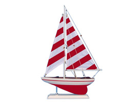 [Pack Of 2] Wooden Red Striped Pacific Sailer Model Sailboat Decoration 25&quot;&quot; - $61.45