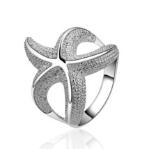 Large Stock Customizable Women Wedding Rings Fashion Starfish Silver Color Ring - £6.15 GBP
