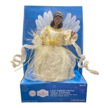 African Female Black Angel Gold Fiber Optic Light-Up Christmas Tree Topper 12&quot; - £20.43 GBP