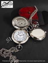 Push Button Vintage Pocket Watch With Leather Cover free Engraved - £19.76 GBP