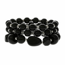 Mixit Color Women&#39;s Stretch Bracelets 3 Stone Bracelets Black Silver Tone New - £17.01 GBP