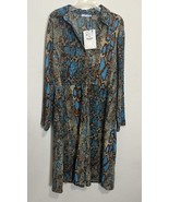 ZARA TRAFALUC Blue Animal Print Long Sleeve Midi Shirt Dress Size Medium - $49.49