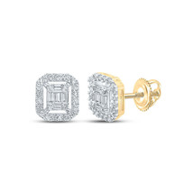10kt Yellow Gold Mens Baguette Diamond Cluster Earrings 1/4 Cttw - £266.61 GBP