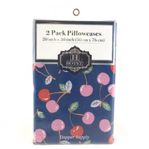 Signature Hotel 2 Pack Pillowcases 20x30&quot; Navy w/ Red &amp; Pink Cherries Gr... - $239.19 MXN