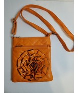 Cross Body Purse Faux Leather Orange with Fabric Flower 1x8x9&quot; Adjustabl... - €7,61 EUR