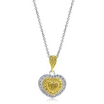 0.84 TCW Fancy Light Yellow Heart Diamond Pendant Necklace 14k Two Tone Gold - £1,956.81 GBP