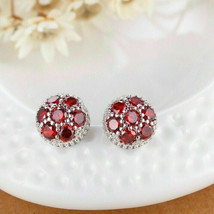 3Ct Round Cut CZ Red Garnet Stud Earrings 14K White Gold Plated Silver - £82.27 GBP