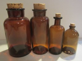 Vintage APOTHECARY brown GLASS bottles set of 4 - £53.17 GBP